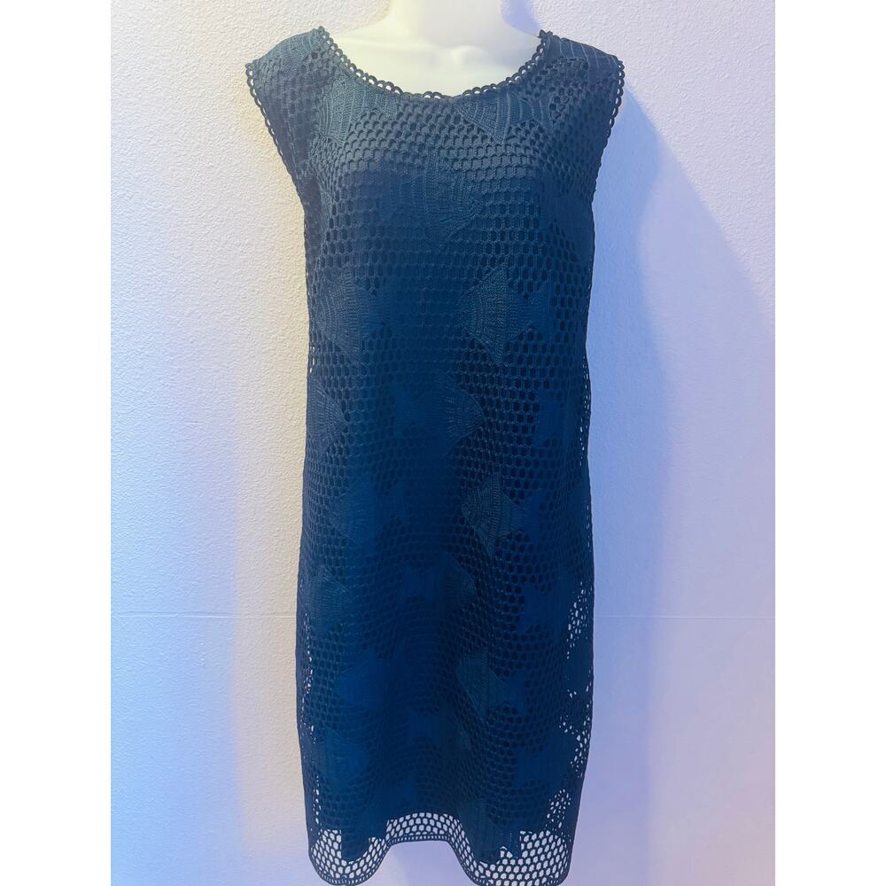 Talbots Plus 18W Indigo Blue Crochet Fish Shift Dress Sleeveless Beach Resort